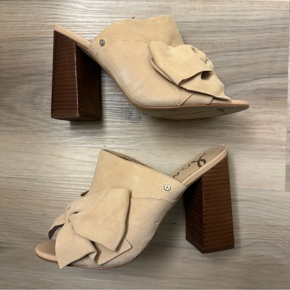 Sam Edelman Suede Beige Bow Mules EUC size 8 Women’s - Picture 3 of 5